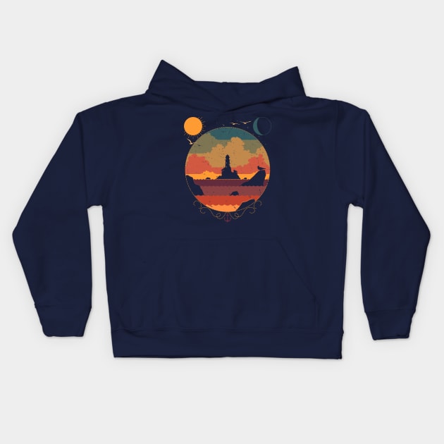 Lighthouse Dusk Kids Hoodie by Max58